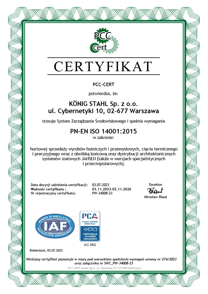 Certyfikat ISO 14001 Certyfikat ISO 14001